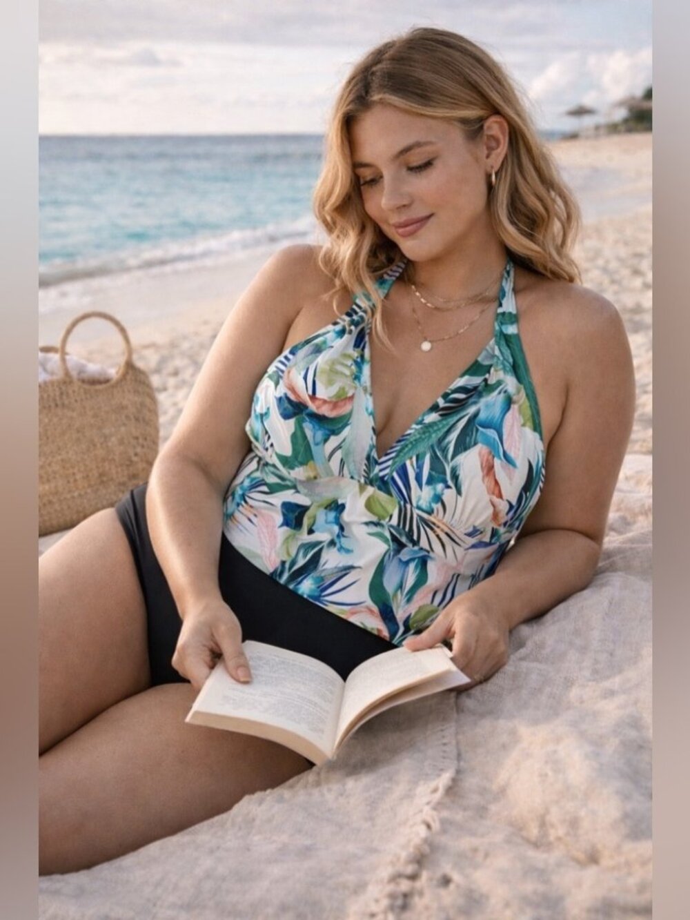 La Blanca Tropical Tankini Top Floral Halter Swim Plus 20W Summer Chic Vacation